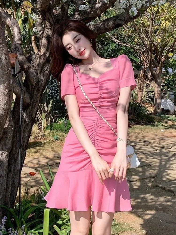 Women's Dresses Tight Female Dress Short Mini Bodycon Sleeve Pink Corset Hot Clothing Aesthetic Kpop on Promotion Beach Retro