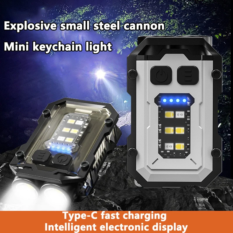 LED High Bright Flashlight Portable Mini Keychain Light Dual Light Source Outdoor Camping Fishing Multi-function Tool Torch Lamp