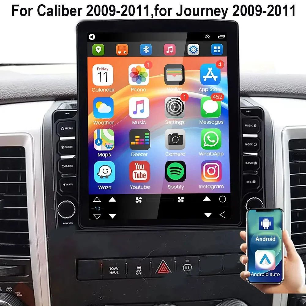 Para Carplay para Journey 2009 2010 2011 Android Auto 9,7 pulgadas Android14 Radio estéreo para coche navegación GPS 2 + 32G para Dodge Caliber