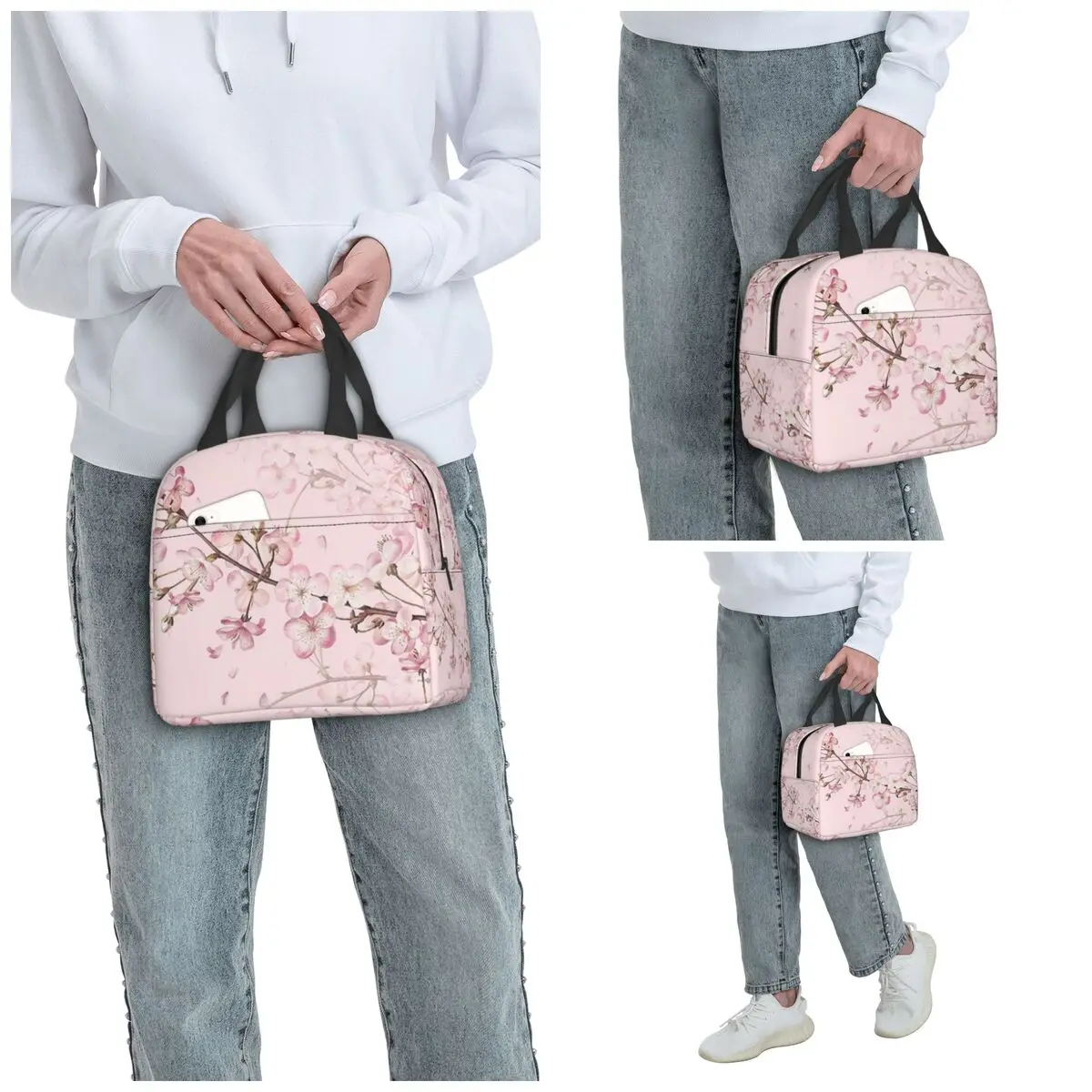 Plum Sakura Cherry Blossom Insulated Lunch Bag for Kids School Cooler Thermal Food Box Tote Portable Lunch Boxes Container