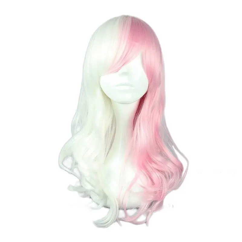 New Women Long Green Pink Wig Full Wavy Fashion Natural Curly Hair Wigs