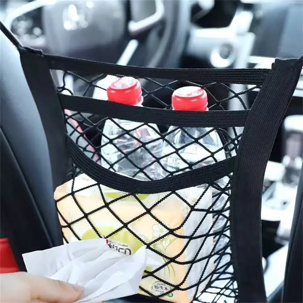 Car Storage Net Bag Between Seats Car Divider Pet Barrier Stretchable Elastic Mesh Bag Organizer Auto Accessories