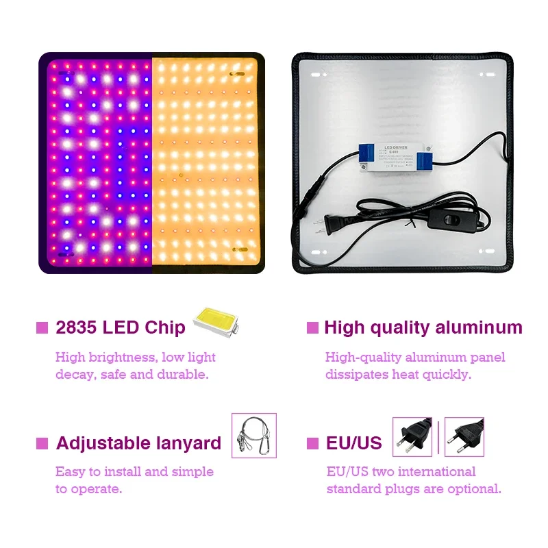 Imagem -03 - Painel Led Grow Light para Estufa Interior Lâmpada Full Spectrum Phyto Luz de Crescimento de Plantas de Tenda ue e Eua Plug ac 85265v 1000w