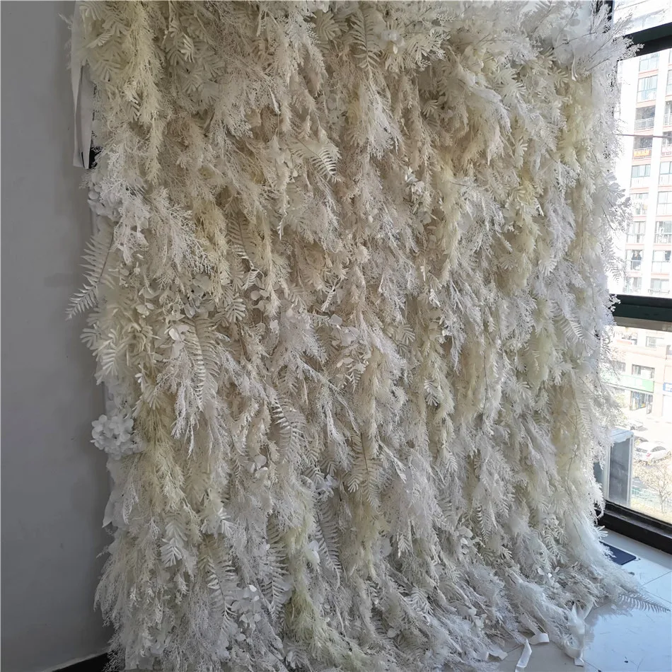

SPR For Wedding Fabric White pampas Silk Artificial Roll Up Wall Flower Custom Backdrop