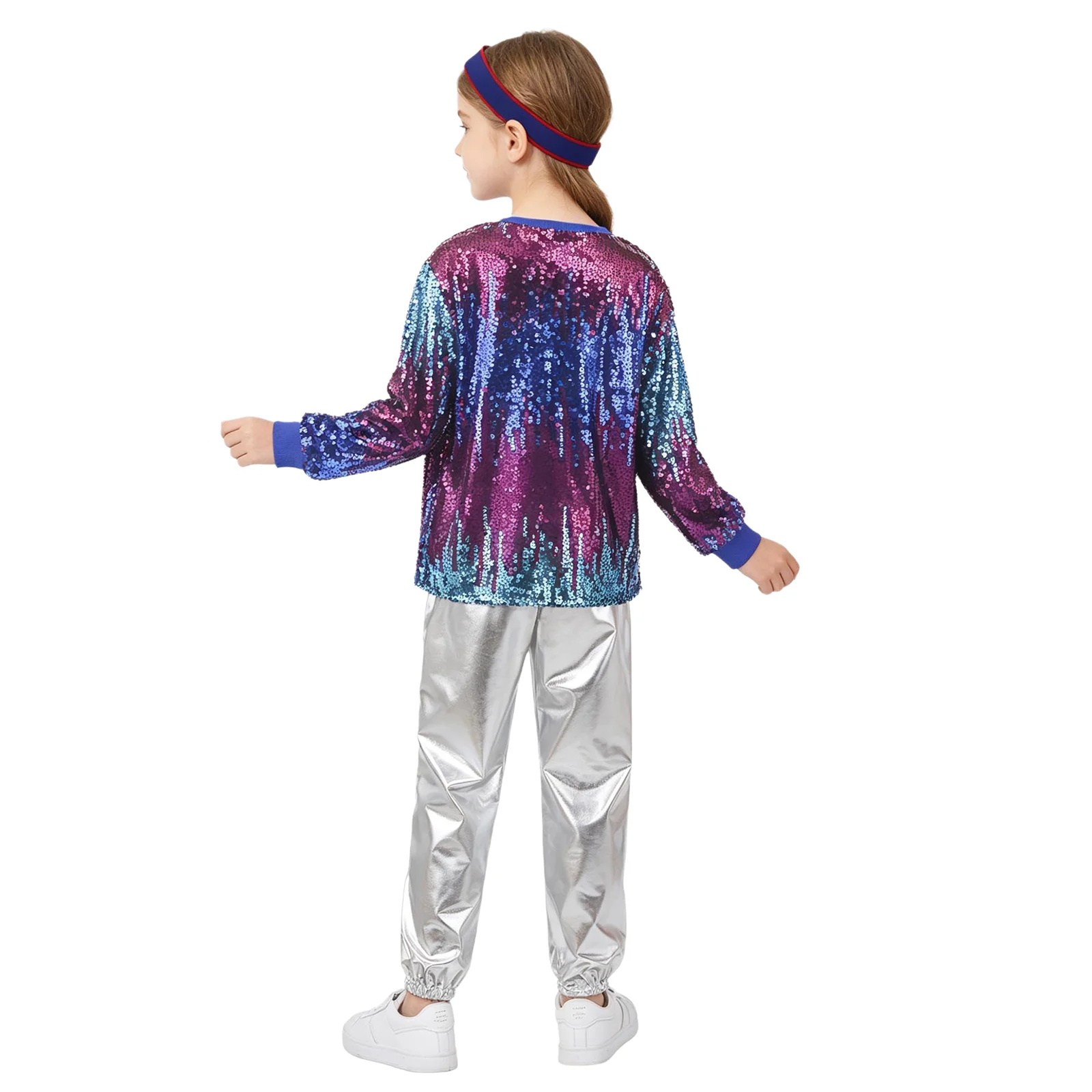 Kids Cheer Leading Performance Outfit Gradient T-shirt and Bottom Jazz Hip Hop Dancewear Costumes Set for Stage Performance