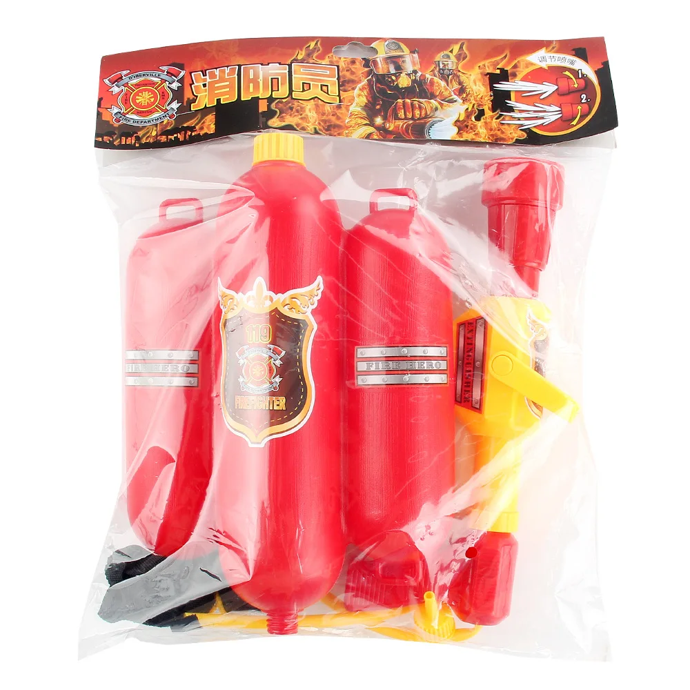 Water Gun Backpack Fire Gun Toy Fire Hat Clothes Set Assembly Stage Performance Projects Toy