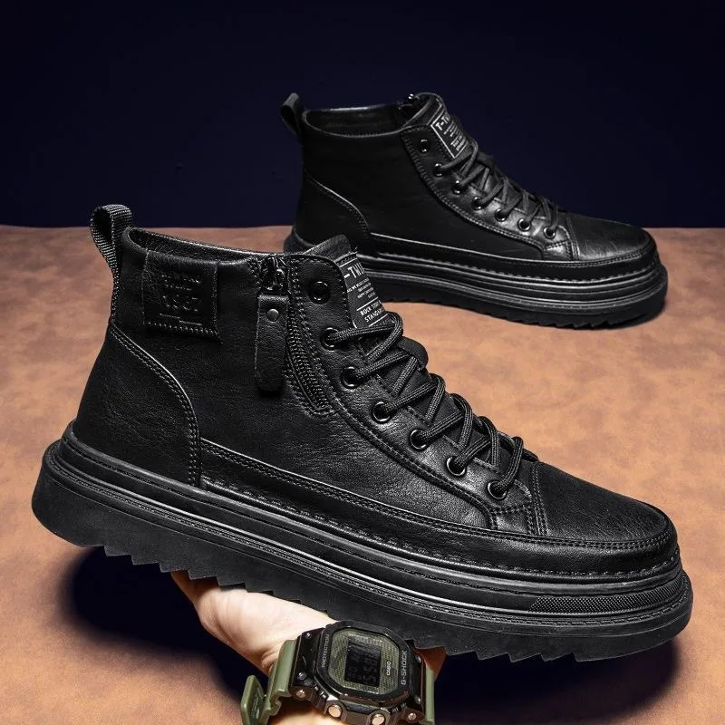 New Men Leather Boots Spring Comfortable Soft Sole High Top Work Shoes Classic Business Casual Ankle Boots Sneakers Botas Hombre