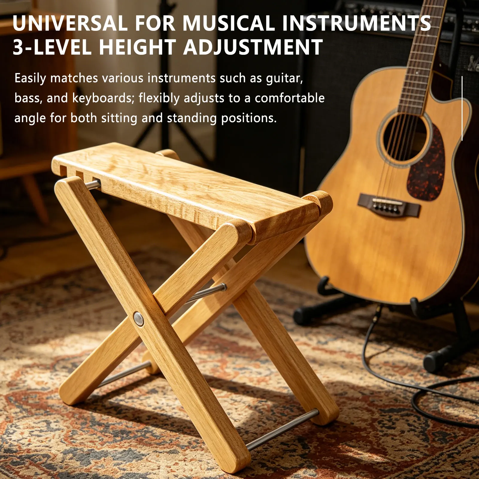 IRIN Guitar Footrest 3 Adjustable Height Wooden Folding Guitar Foot Stool Pedal Footboard Guitar Accessory With Storage Bag