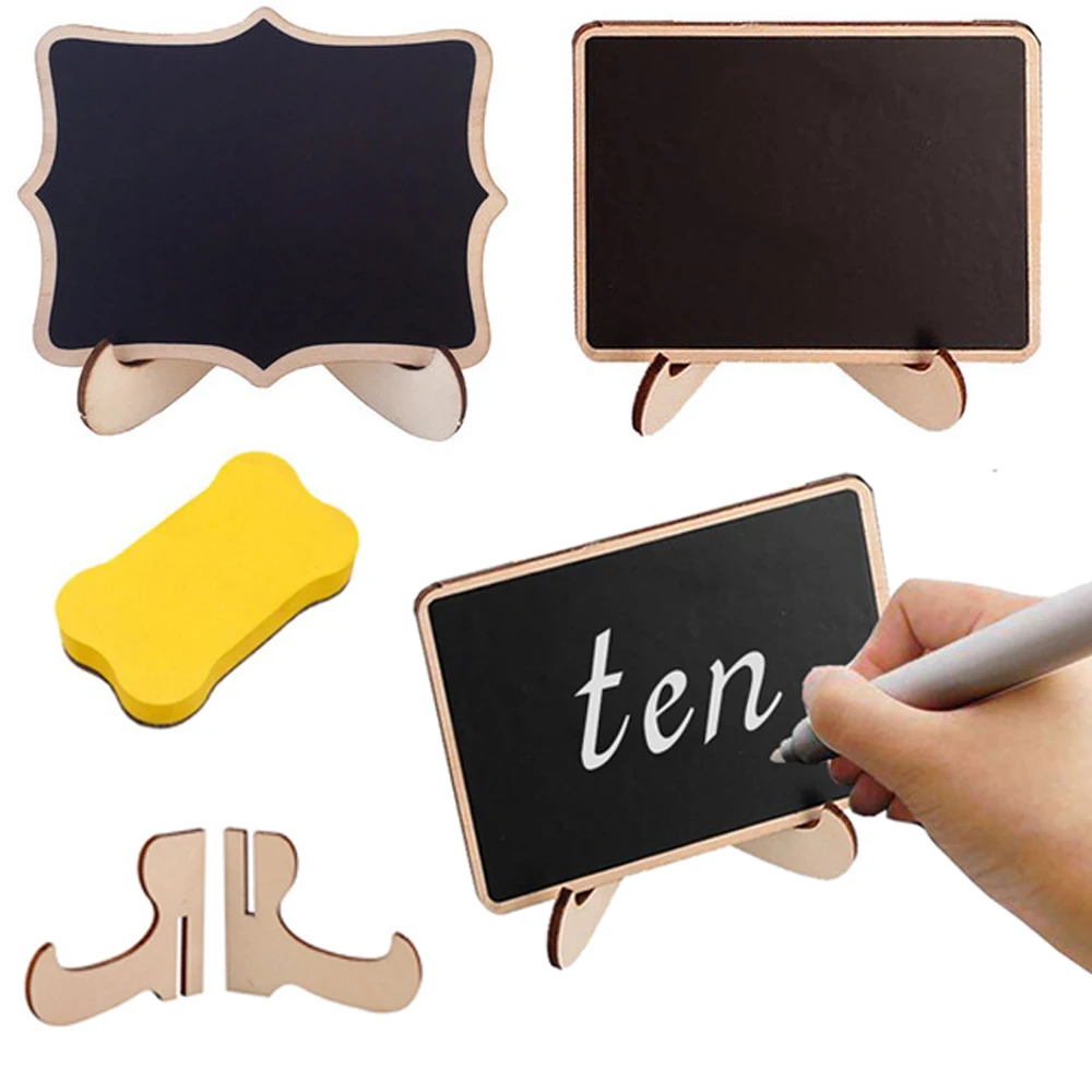 50PCS/Set Mini Wooden Blackboard Chalkboard Message Table Number Tag with Eraser For Wedding Party Decor