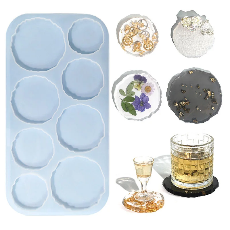 

Irregular shapes made of eight linked silicone molds and epoxy resin can be used for coasters tableware mats