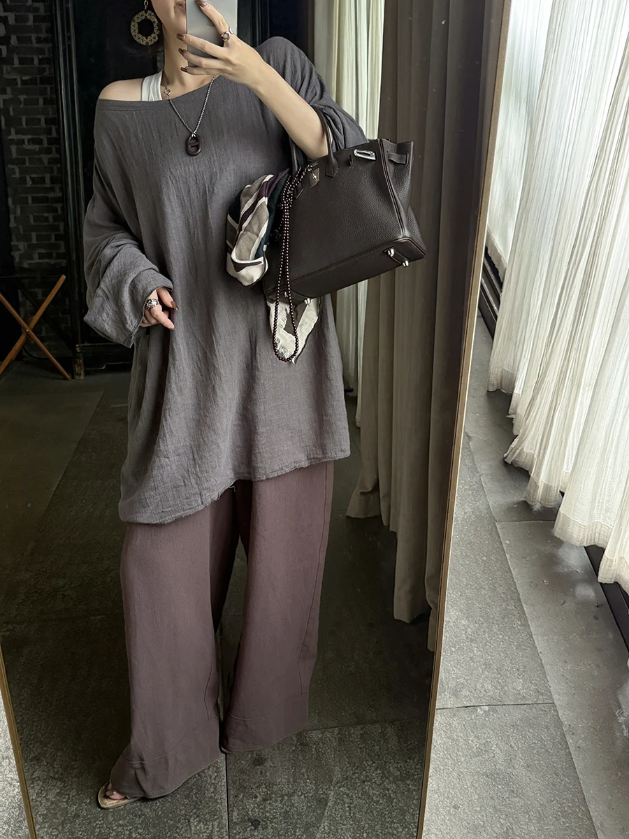 

Owi Linen Wide Leg Pants Elastic Waist Draped Loose Fit Casual Straight Cut Summer Commute Sle Ladies Faion Trousers