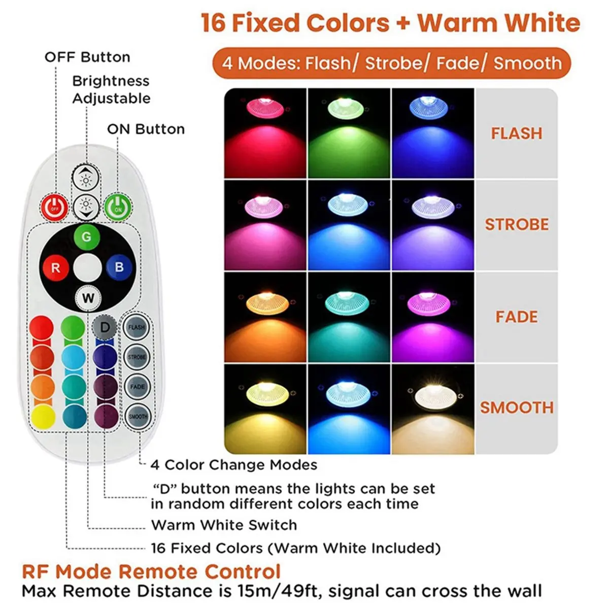 B21B RGBW in Ground Light 12V Outdoor Well Light 3W Color LED Light Low Voltage Landscape Light with Remote Control 8pcs