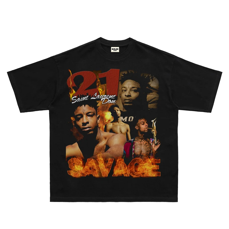 

2025 21savage Portrait Vintage HIPHOP Hip Hop Short Sleeve Rap Vintage T-shirt Rapping Tee High Quality Luxury Brand