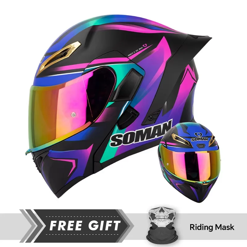 

Motorcycle Full Face Helmets ABS DOT Certified Flip Up Helmet With Colorful Dual Lens Protection Ventilation Noise Reduction