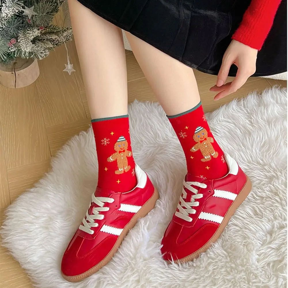 Cotton Christmas Socks Santa Claus Gingerbread Man Cartoon Hosiery Cloth Accessories Korean Style Mid-Tube Socks Girls