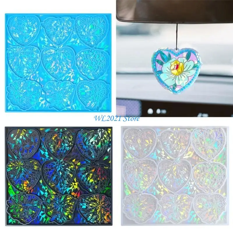 قالب سيليكون على شكل قلب G5GC لصب الإيبوكسي DIY قالب تزيين قلادة ضوء قوس قزح #4