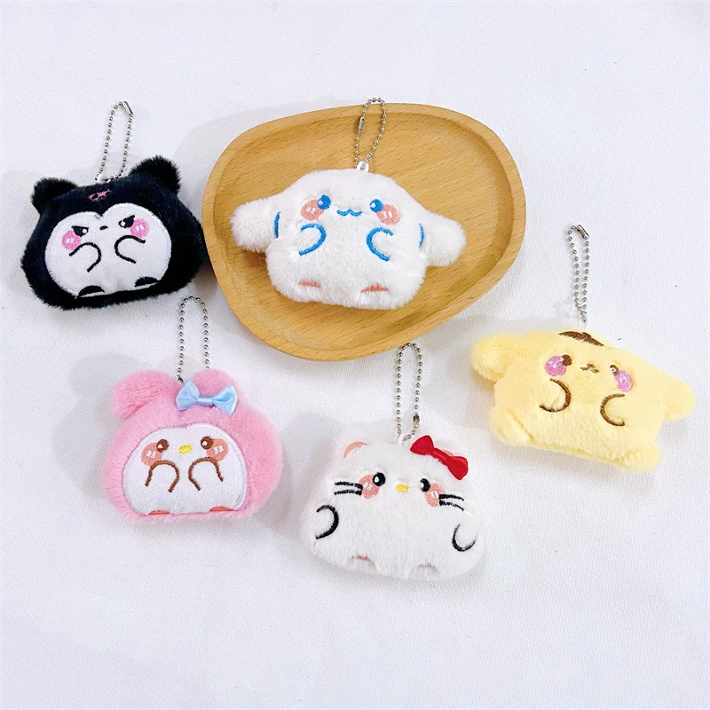 8cm Hellokitty Plush Keychains Sanrio Creative Embroidered Pendant Schoolbag Keyrings Backpacks Decoration  Gift for Friend