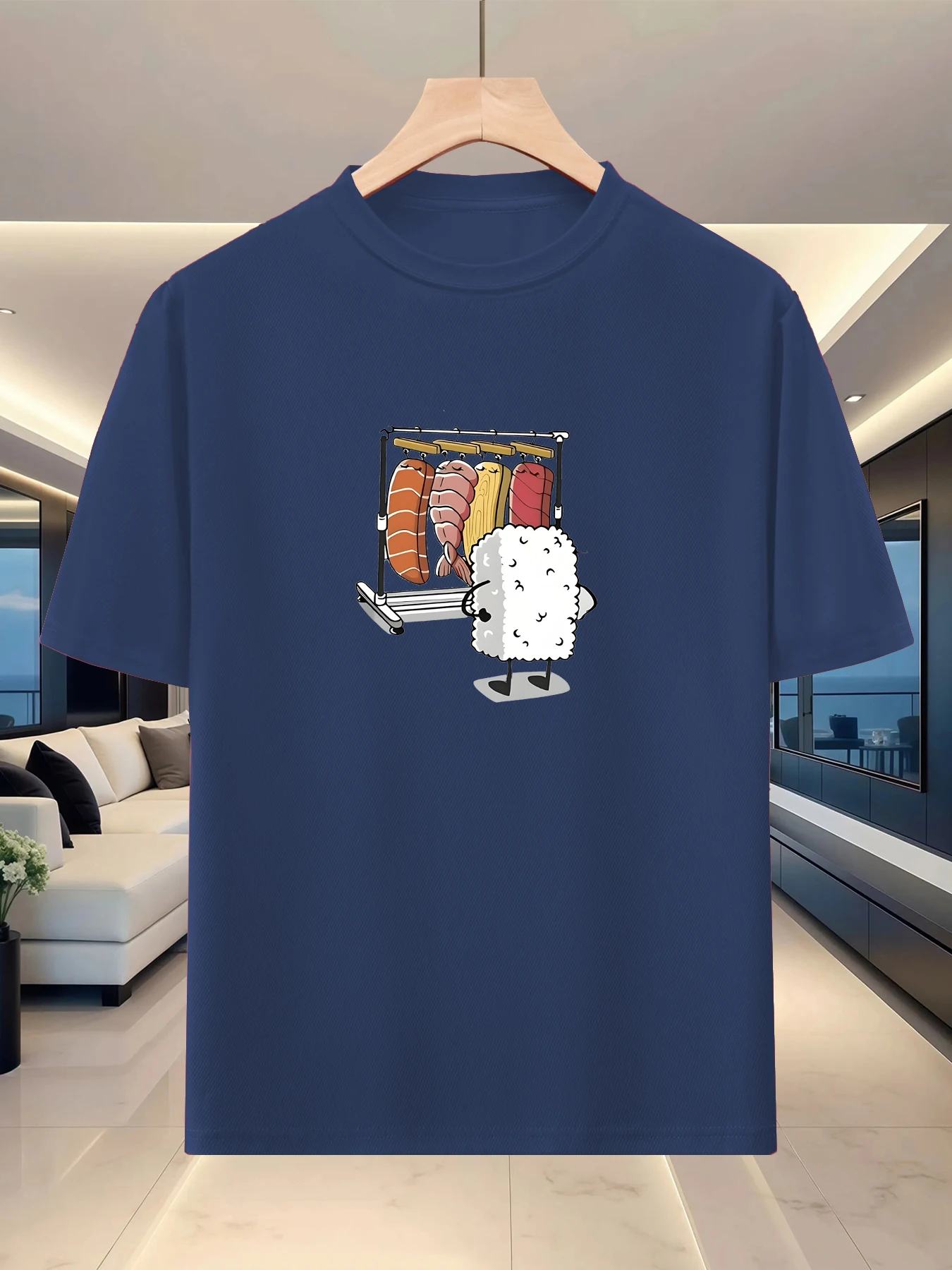 Relaxing and atmospheric men's loose half sleeved spring and summer travel creative pattern printed round neck T-shirt