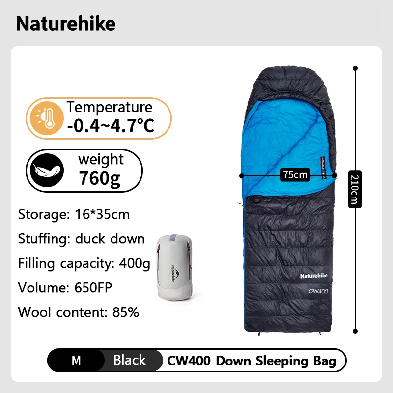 Naturehike Duck Down Sleeping Bag CW400 CW700 Adult Outdoor Camping Hiking Travel Winter Thickened Cold Lightweight Sleeping Bag image 3