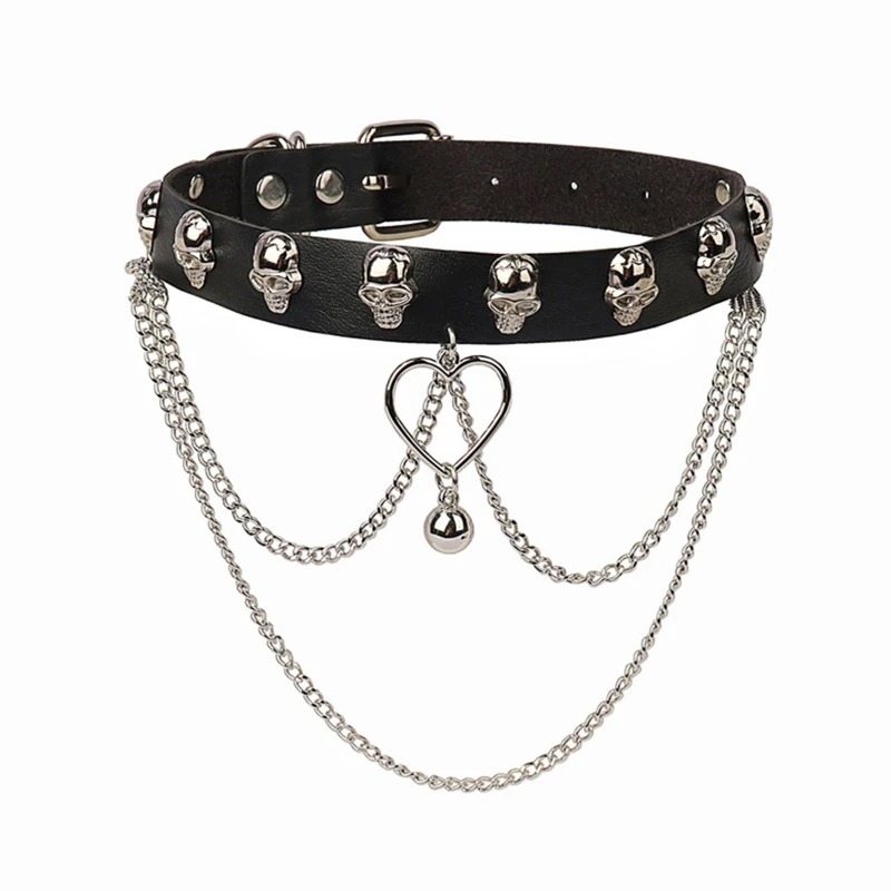 

Adjustable Gothic Rivets Leather Necklace Neckband Choker Heart Pendant Skull Studded Punk Rock Collar Necklace