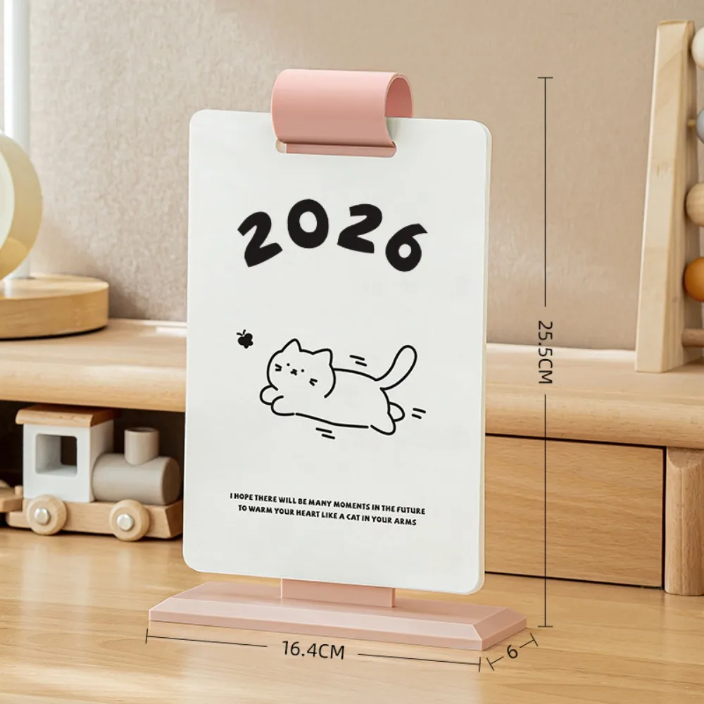

One Month to View 2026 Desktop Calendar Cartoon Cat Reusable Holder Memo Notes Planner Learning Plan Calendar Work Scheduling