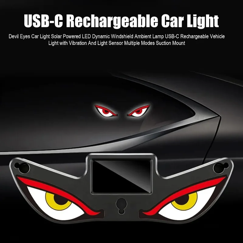 Solar Powered Led Ambient Light Wireless Car Neon Light Suction Cup Cool DEMON EYE USB Rechargeable Atmosphere Breathing Lamp