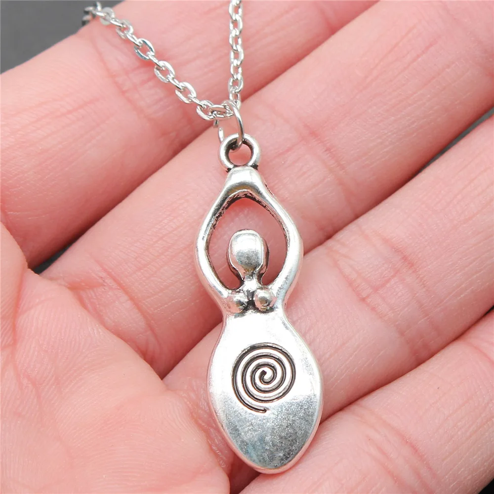 Dropshipping Antique Silver Color 39x13mm Fertility Goddess Mother Pendant Necklace For Women