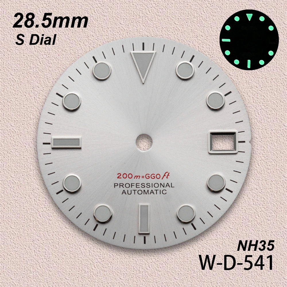 28.5mm S Logo SUB Sunburst Dial Fit NH35/NH36/4R/7S Movement Green Luminous Diving High-Quality Watch Modification Accessories