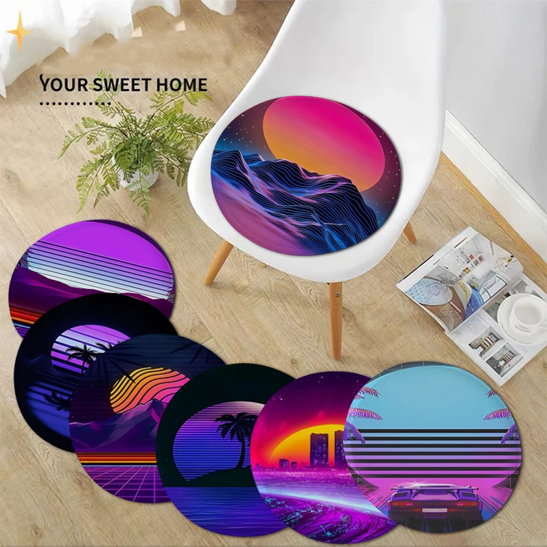 Neon Retrowave Synthwave Creative Dining Chair Cushion Circular Decoration Seat For Office Desk Cushions Home Decor