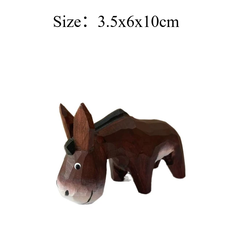 Cartoon Cute Hand-Carved Donkey Wooden Figurines Stress Relief Desk Ornament Office Workstation Home Table Decor Creative Gift