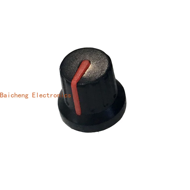 10 SZTUK Uniwersalna nakładka na pokrętło 15 mm czarne tło czerwona etykieta D-otwór potencjometr enkoder przełącznik 6 mm półwałek łodyga kwiatowa