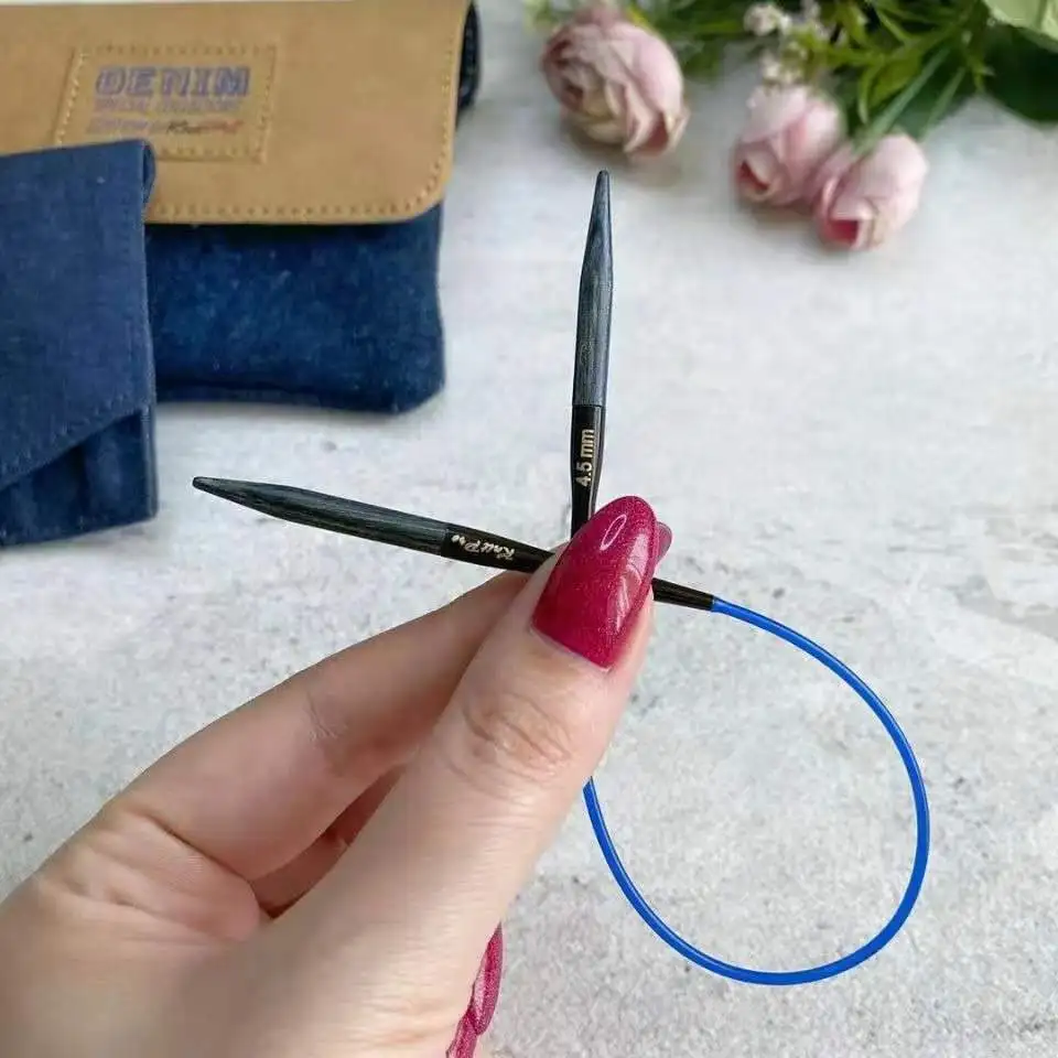 1 par de agujas de tejer intercambiables cortas de mezclilla de 5cm, puntas de radios Knitpro, agujas de tejer circulares, sin Cable