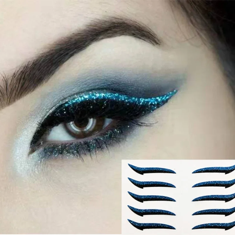 5 Pairs Glitter Eyeliner çıkartmalar kullanımlık kendinden yapışkanlı elmas Eyeliner göz farı çift göz kapağı bantlar kedi göz makyaj kozmetik