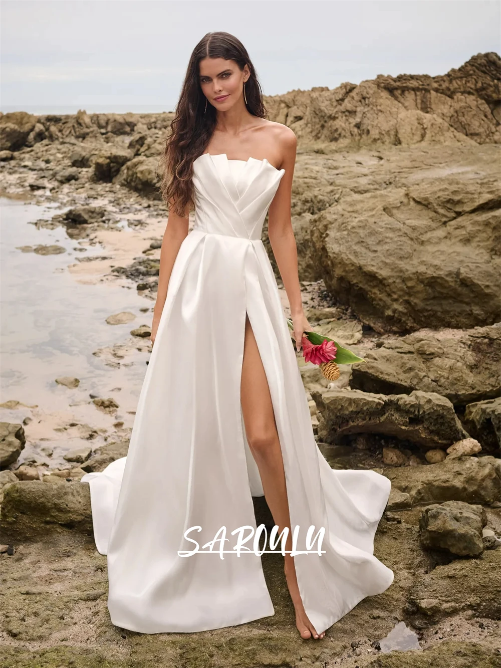 Robe de mariée en Satin Simple et Chic pour mariées, robes de mariée modernes personnalisées avec traîne Court, robe de mariée longue destination, 2025
