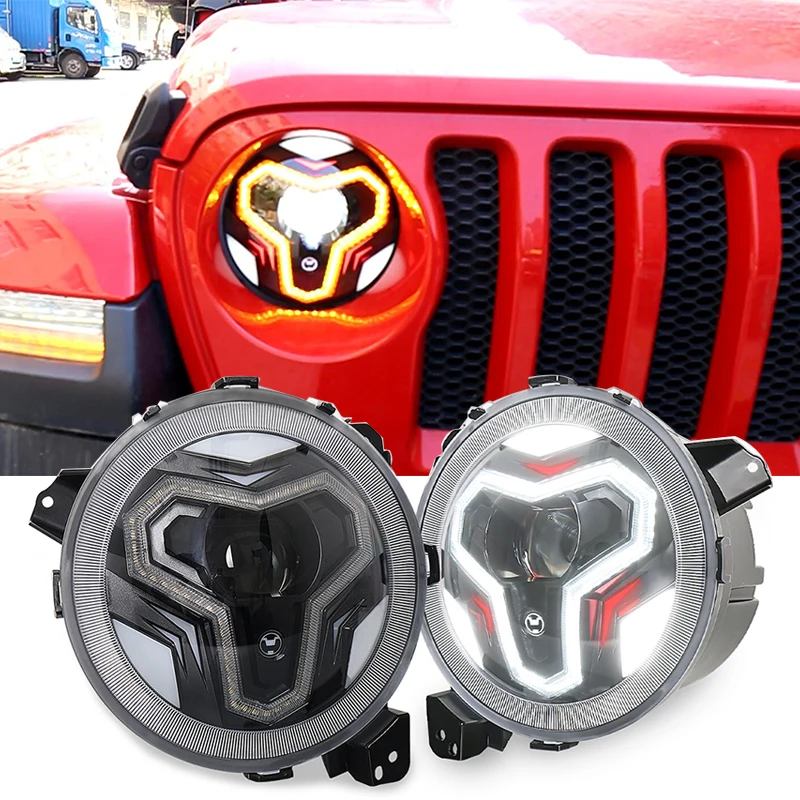 9 Inch Round Led Headlights Plug and Play with Halo DRL Turn Signal Headlamp for 2018-2021 -Wrangler JL JLU Gladiator JT