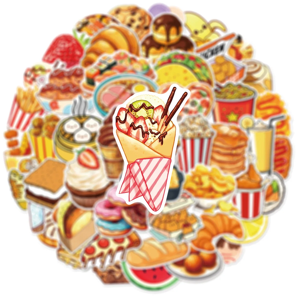 50PCS 만화 음식 스티커 음료 간식 재료 팩 그래피티 장식용 노트북 물컵 기타 방수 스티커 어린이 장난감