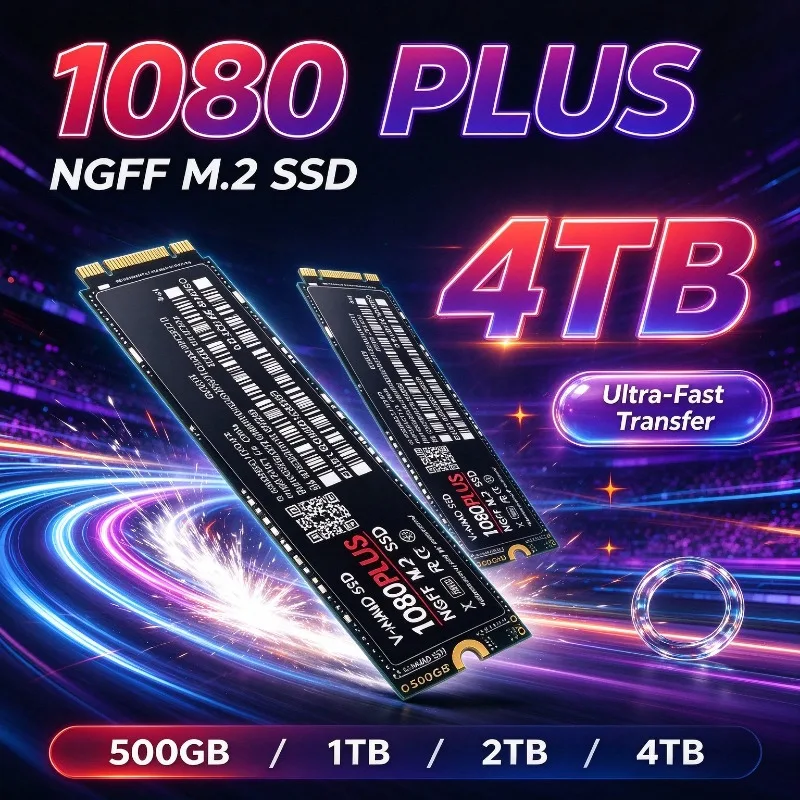 SSD M.2 NGFF NVMe 1080 PLUS, SSD interno PCIe 4.0 2280, 500 GB/1 TB/2 TB/4 TB, armazenamento de alta velocidade para portáteis e computadores de secretária.