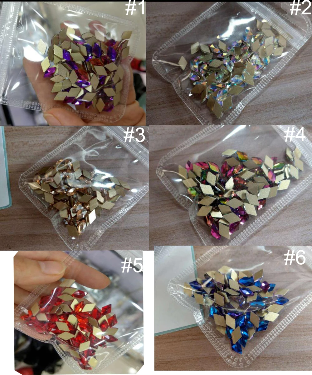 50 sztuk/partia romb 10x6mm Flatback kryształy nie poprawka 6 kolory romb mieszkanie powrót dżetów Flatback Gems dla Nail art