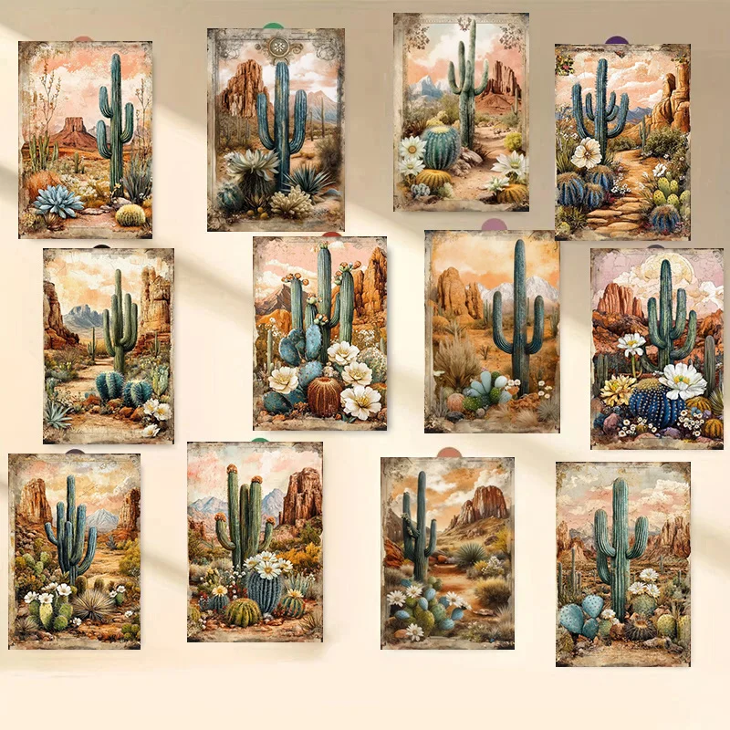 20PCS Vintage Colored Cactus Series, Desert Cactus Postcards, Wall Decoration Cards Suitable for Mailing and Collecting