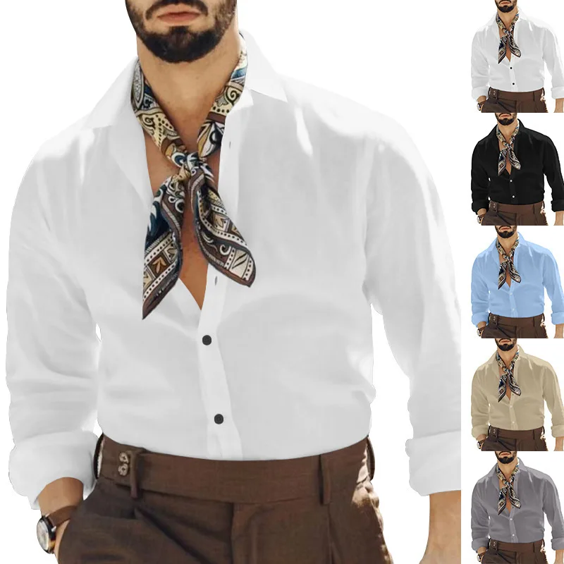 

New Summer Men's Casual Color Long Sved irt Slim Fit No Ironing Procing Youth Suitable Spring Autumn Fce Lined ort ...