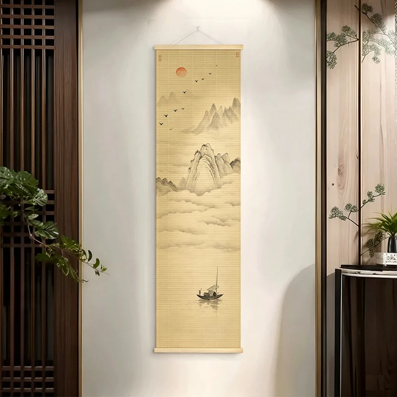 Paintings Spring Autumn Bamboo Scroll Wall Decor Natural Linen Aesthetic Zen Minimalism UV Printed for Rooftop Cafe Yoga Studio