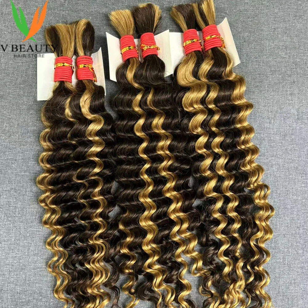 Boho Braids ผมมนุษย์ Bulk Braiding Hair 100% Human Hair Deep Wave ไม่มี Weft Human Hair Extensions บราซิล Remy ผม