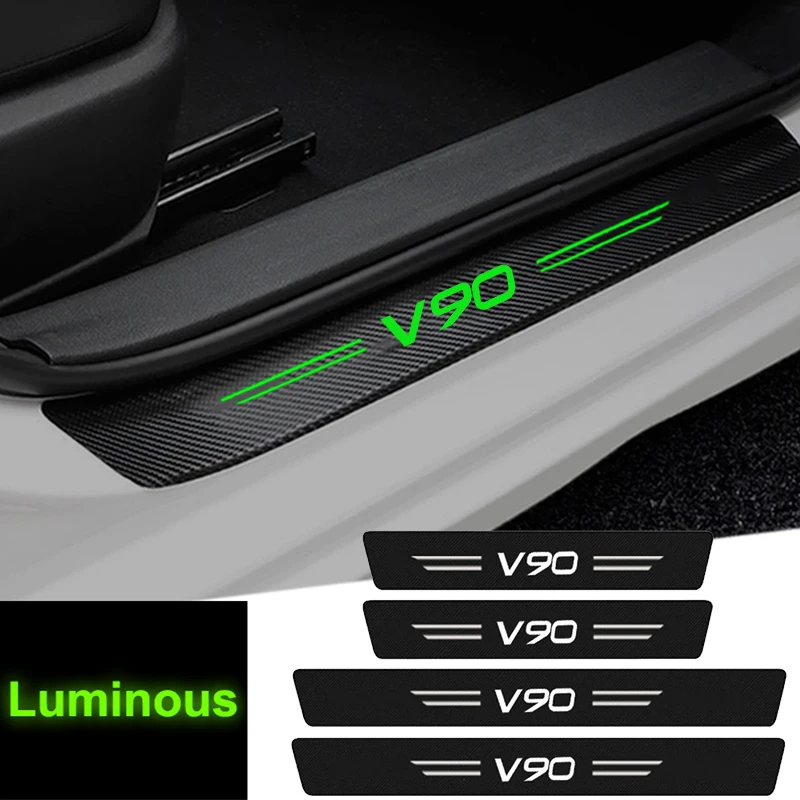 Luminous Car Door Threshold Waterproof DecalsStickers for Volvo V90 Logo Anti Scratch Film Night Lighted Rear Trunk Sill Tape