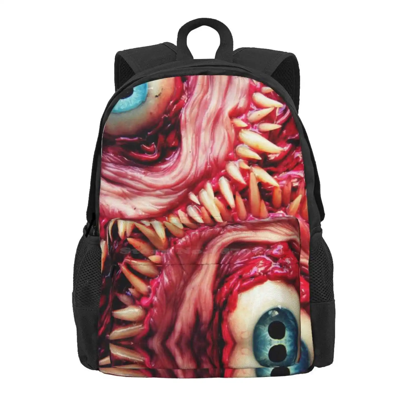 Tooth Beast Hot Sale Schoolbag Backpack Fashion Bags Dogzillalives Sculpture Eyes Eyeballs Teeth Horror Pink Blue Weird Flesh