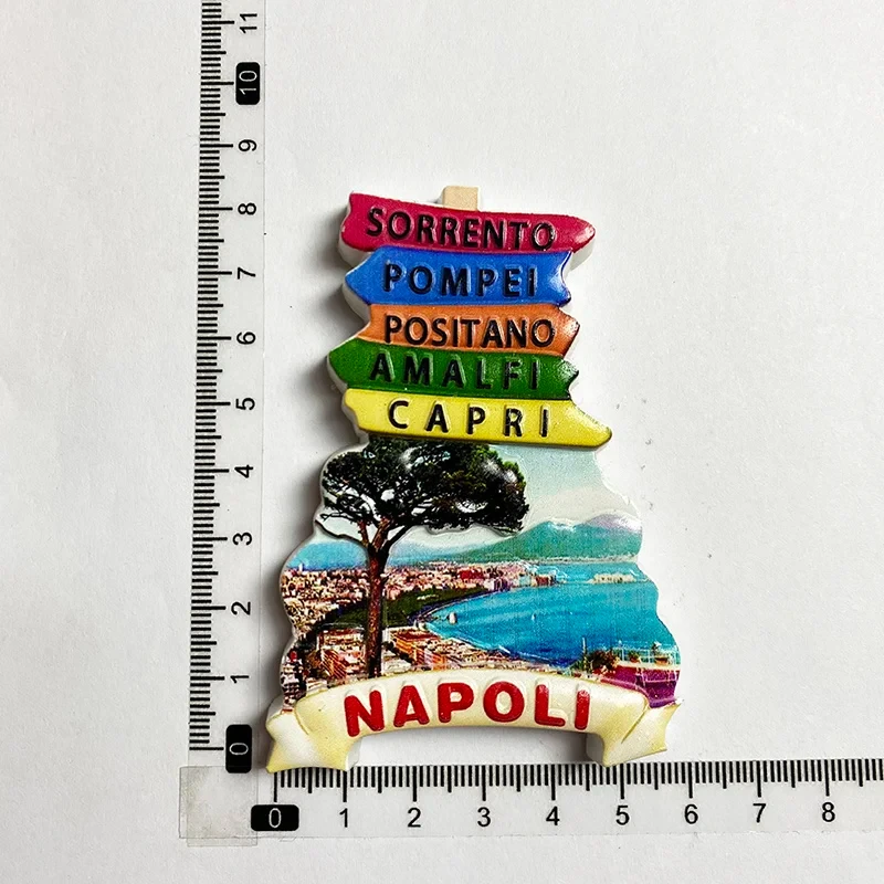Imán de Nevera con Paisaje de Nápoles, Italia, Pintado en 3D - Recuerdo de Viaje Mundial para Decoración del Hogar y Cocina, Regalo
