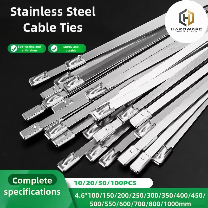 10-100PCS Self-Locking Stainless Steel Cable Ties Heavy Duty Heat Proof Reusable Metal Zip Ties for Exhaust Pipe Wiring Harness