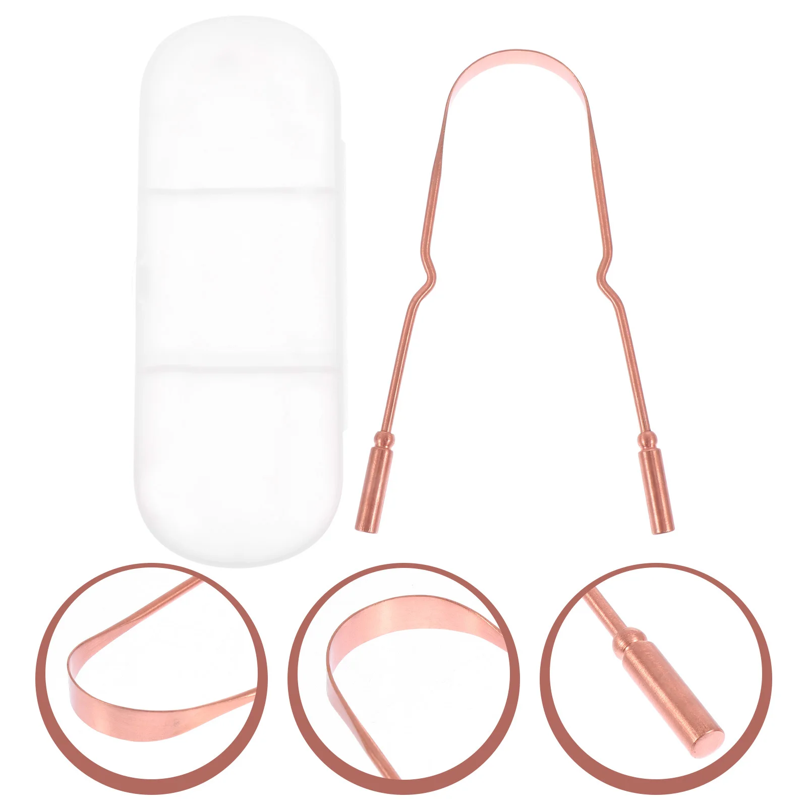 1Set Copper Scraper Gold Durable Oral Care Tool Cleaner Coating Brush with Storage Box Fresh Breath