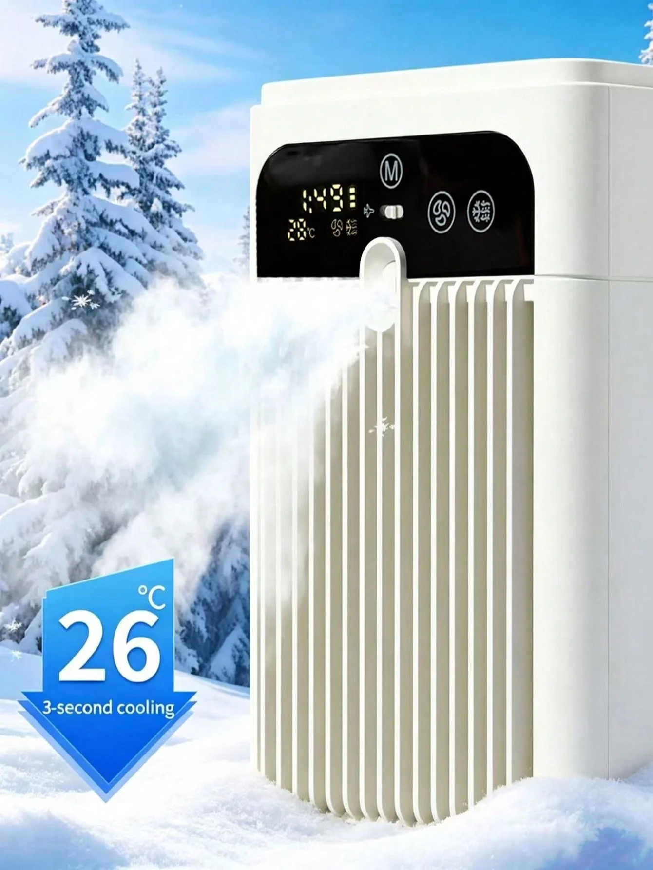 1 Mini Portable Cooling Air Conditioner Fan, 3000Mah Battery + 500ml Water Tank + 30Db Low Noise + Real-Time Temperature Display + 2-Speed Wind Adjustment + 2-Speed Spray Adjustment, Cooling and Humidifying Fan and Portable Fan, Usb-Type C Charging, Suitable for Bedrooms, Rooms, Offices, Outdoor Camping, Holiday Travel, Etc., a Summer Essential, Holiday Essential, Holiday Gift