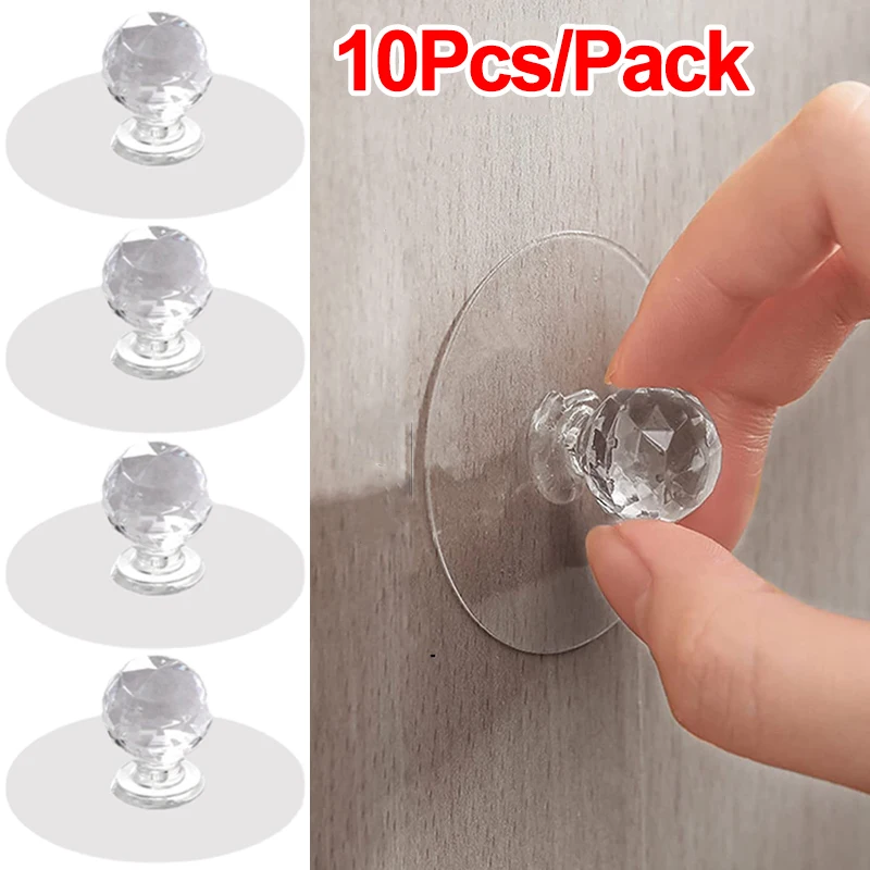 2/10Pcs Clear Cabinet Drawer Knobs Punch-free Self-Adhesive Drawer Handle Cupboard Dresser Furniture Door Push Pull Handles Set