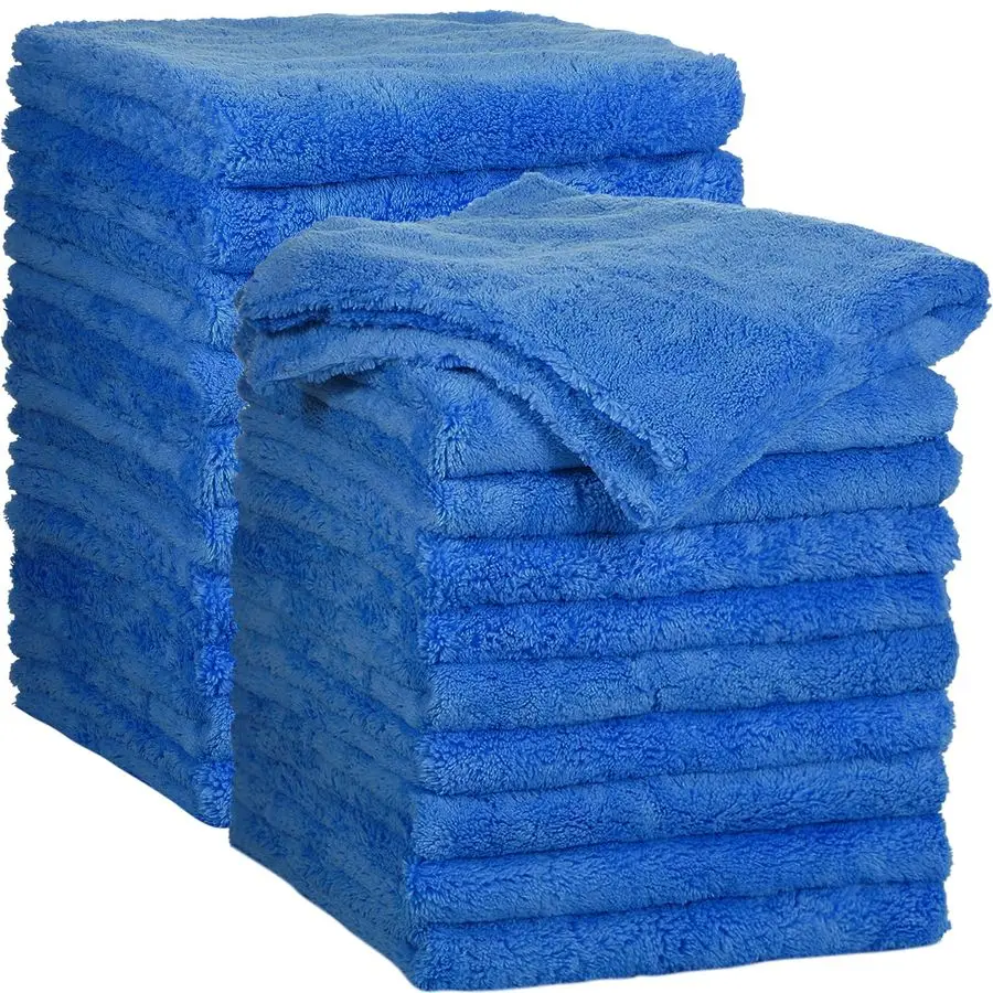 

20 шт. 16 x 16-дюймовые плюшевые полотенца из микрофибры без кромок для автомобилей, детализация, сушка, стирка, полировка, впитывающие чистящие салфетки, 500 GSM